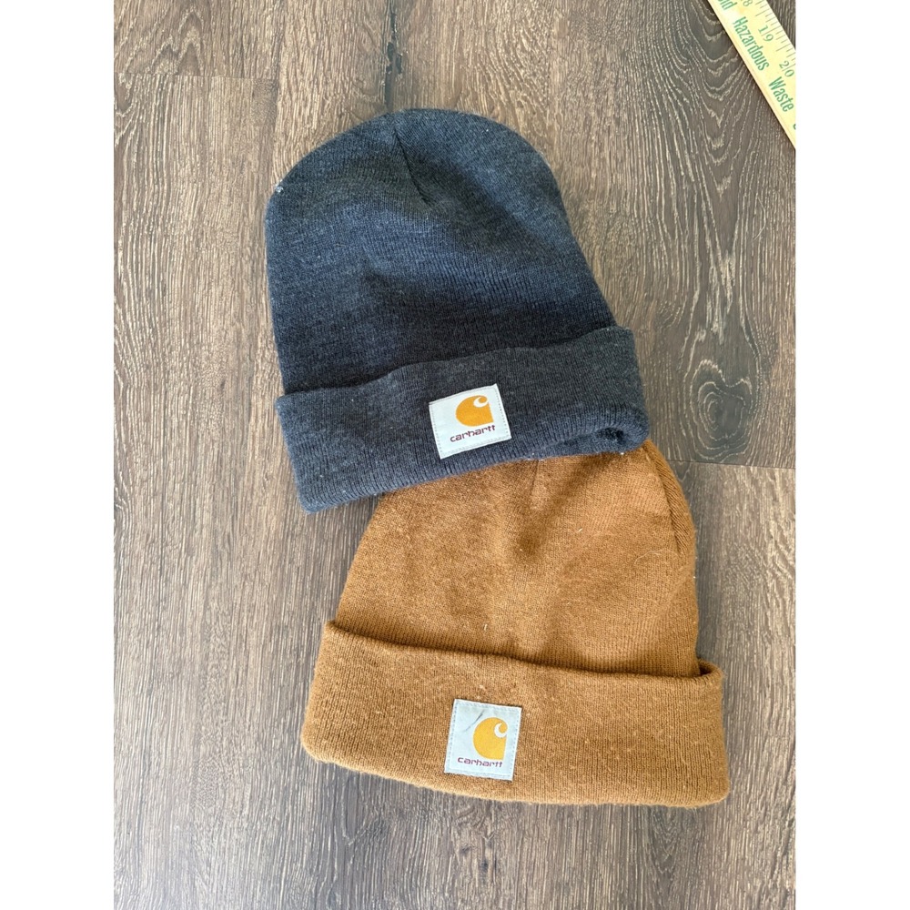 Carhartt A18 Acrylic Watch Hat Beanie Bundle Grey and Brown Set of 2